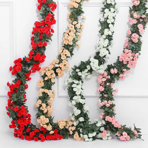 2.5m 1.8m Artificial Rose Flower Vine Garland Silk White Pink Wedding Decoration