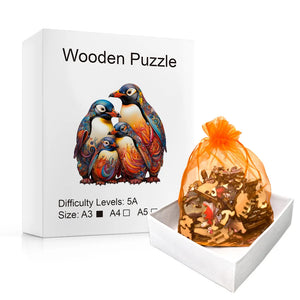 Wooden Penguin Puzzle - Irregular Animal Shape, Gift Box, Stress Relief & Family Fun