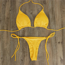 Load image into Gallery viewer, Women Tie Sexy Thong Bikini Set Side Swimsuit Bandage Style Brazilian Swimwear Split Strap Adjustable Solid Female Swimsuit Set