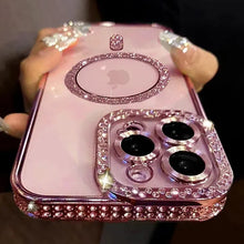 Load image into Gallery viewer, New Fashion Glitter Diamond Transparent Case For iPhone 16 15 14 13 17 12 Pro Max 16 Plus Magnetic Wireless Charge Bumper Cover