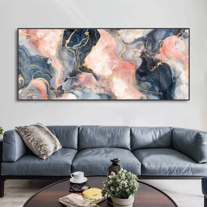 Large Abstract Black Gold Canvas Painting Marble Texture Wall Art Modern Decor