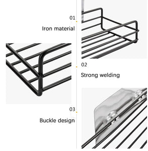 Black Corner Storage Rack: Iron Frame, Punch-Free, Wall-Mounted Organizer