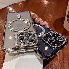 Load image into Gallery viewer, New Fashion Glitter Diamond Transparent Case For iPhone 16 15 14 13 17 12 Pro Max 16 Plus Magnetic Wireless Charge Bumper Cover