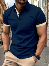 Load image into Gallery viewer, Men's short sleeve color matching fashion with men's lapel short sleeve
