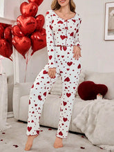 Load image into Gallery viewer, Autumn Winter 2 Pieces Pajamas Sets for Women Sleepwear Heart Print Long Sleeve Tops with Long Pants Trouser Set Pyjamas