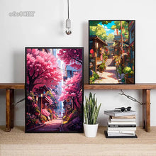Load image into Gallery viewer, Japanese Street Scenery Sakura Architecture Canvas Posters and Prints Wall Art Paintings Mural for Modern Living Room Home Decor