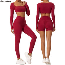 Load image into Gallery viewer, Ctenkevet Long-Sleeved Sports Fitness Set Women Outdoors Running Activewear Female Yoga Clothes Crop Top Sport Outfit For Woman
