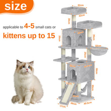 Load image into Gallery viewer, 158cm Multi-Level Cat Tree with Scratching Board &amp; Post - Stable Cat Tower with Perch, Large Pet Playhouse