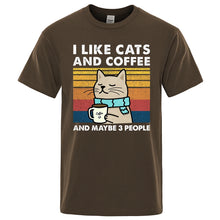Load image into Gallery viewer, I Like Cats And Coffee Street Funny T-Shirt For Men Fashion Casual Loose Cotton Clothing Crewneck Breathable Tshirt Hip Hop Tees