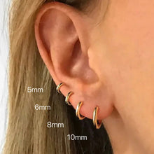Load image into Gallery viewer, 6-15mm Stainless Steel Earring Minimalist Classic Round Gold Color Earring for Women Men Tiny Huggie Hoop Rock  Jewelry Gift