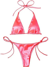 Load image into Gallery viewer, Halter Brazilian Metallic Satin Bikini Women Swimwear Female Swimsuit Two-pieces Bikini Set High Cut Bathing Suit Swim Beachwear