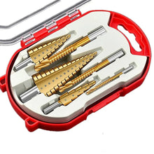 Load image into Gallery viewer, 6Pcs Titanium Step Drill Bit Set 4-12mm 4-20mm 4-32mm for Woodworking Metal Hole Opener