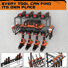 Load image into Gallery viewer, DayPlus 3-Tier Power Tool Storage, Heavy Duty Metal Tools Shelf Organizer Rack for 4 Drill Tools, Toolbox, Screwdrivers, Pliers