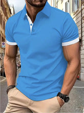 Load image into Gallery viewer, Men's short sleeve color matching fashion with men's lapel short sleeve
