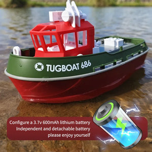 JIKEFUN 686 Dual Motor RC Tugboat - 2.4G Long Range Remote Control Boat for Boys Gift