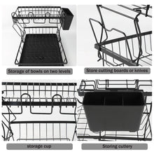 Load image into Gallery viewer, Dish Drying Rack 2-Tier Compact Kitchen Dish Rack Dish Drainer with Chopstick Cylinder Kitchen Drainer rack with spout