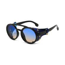 Load image into Gallery viewer, Steampunk Shields Sunglasses Men Women Classic Sun Glasses With Side Leather Round Eyewears Punk UV400 Lens