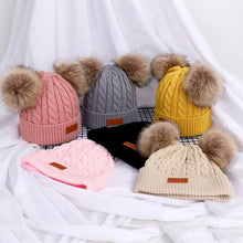 Load image into Gallery viewer, Double Pompom Baby Hat: Cozy Knitted Beanie for Stylish Kids in Autumn/Winter
