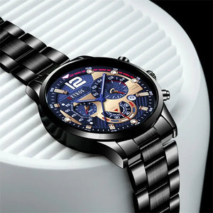 Luxury Men's Stainless Steel Quartz Watch Calendar Luminous Business Casual