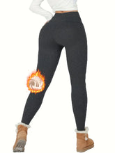 Load image into Gallery viewer, Winter High Waisted Fleece Lined Dark Gray Leggings Warm Thick Soft Yoga Pants Winter Fitness Activewear Outdoor Ski Trousers