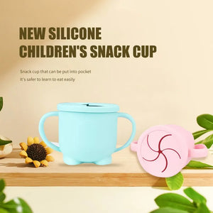Silicone Baby Snack Cup - Portable Solid Color Container with Lid