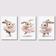 Load image into Gallery viewer, 3pcs Cute Ballerina Bunny Ballet Canvas Posters Woodland Animal Print Painting Girls Room Decor Rabbit Wall Art Nursery Decor