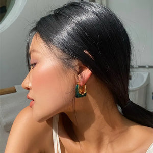 Geometric Resin Stud Earrings Green Pink Transparent Irregular Ear Jewelry 2023