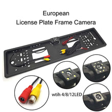 Load image into Gallery viewer, 4/8/12LED  European License Plate Rearview Camera Frame Reverse Backup Camera Night Vision for Truck Car SUV, Camper Pickup