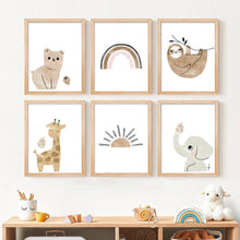 Load image into Gallery viewer, Cute Cartoon Elephant Giraffe Watercolor Nursery Canvas Wall Art Print