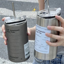 Load image into Gallery viewer, 600ml Portable Thermos Cup – 304 Stainless Steel Coffee Mug, Leak-Proof with Straw