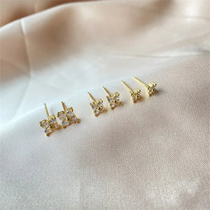 Gold Color Flower Shape CZ Stud Earrings Women's Party Wedding Fashion Jewelry