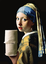 Load image into Gallery viewer, Funny Bathroom Toilet Decoration Painting Mona Lisa Wearing Pearls Girl with Roll Paper Canvas Prints Posters Home Wall Decor