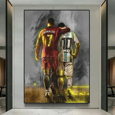 Messi & Ronaldo Football Star Poster – Frameless Watercolor Art for Home Decor