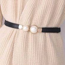 Load image into Gallery viewer, Elegant Double Pearls Buckle Elastic Women Belts Thin Straps Lady Girl Dress Skirt Decor Waistbands Trouser Decoration GM113