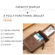 Load image into Gallery viewer, Vintage Men&#39;s Pu Leather Short Wallet Zipper Coin Card Holder Tri-fold Purse