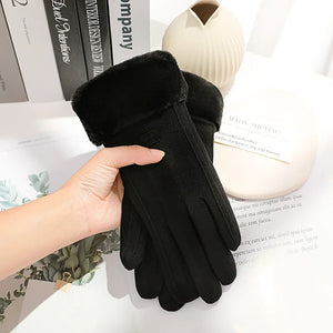 Women Winter Warm Plush Gloves Suede Touchscreen Driving Outdoor Sports Mittens