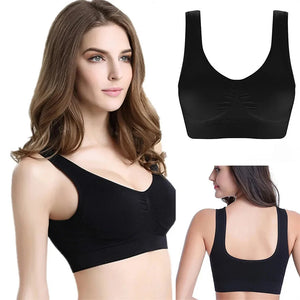 Black Seamless Yoga Crop Top Bra - Breathable, Vertical Stripes