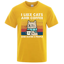 Load image into Gallery viewer, I Like Cats And Coffee Street Funny T-Shirt For Men Fashion Casual Loose Cotton Clothing Crewneck Breathable Tshirt Hip Hop Tees