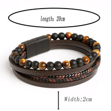 Load image into Gallery viewer, Men&#39;s Leather Bracelet! Tiger Eye, Multi-Layer, Classic