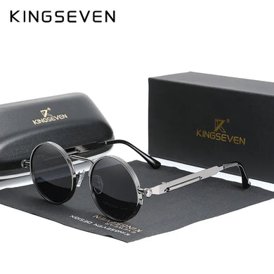 KINGSEVEN Steampunk Sunglasses: Polarized Round Metal Frames