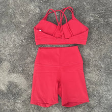Load image into Gallery viewer, Solid Color Gym Bike Yoga Set Short Legging Cross Back Sport Bra 2pc Tracksuit Athletic Women Gym Suit Comprehensive Training Jo
