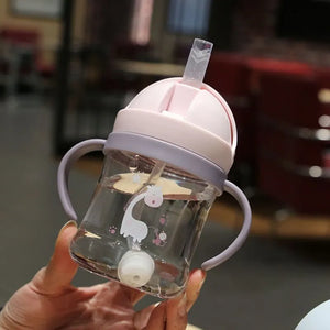 250ml Pink Baby Drinking Cup - Wide Caliber Feeding Bottle with Straw