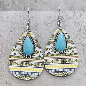 Retro Aztec Pattern Wooden Earrings Bohemian Handmade Fashion Jewelry Women