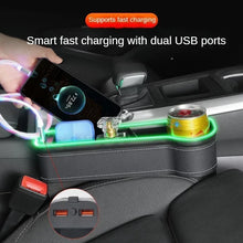 Load image into Gallery viewer, New Car Crevice Storage Box with 2 USB Charger Colorful LED Seat Gap Slit Pocket Seat Organizer Card Phone Bottle Cups Holder