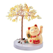Load image into Gallery viewer, Solar Energy Lucky Cat Handwoven Natural Crystal Tree Decoration