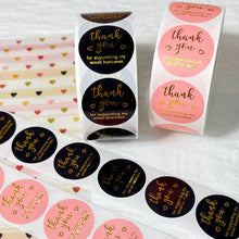 Load image into Gallery viewer, 500Pcs/Roll Gilding Thank You Stickers Pink/Black 2.5cm Small Business Labels