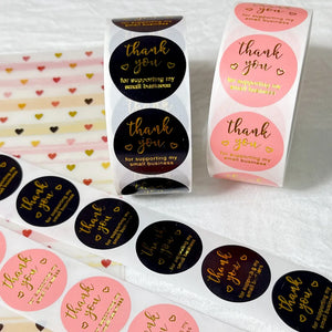 500Pcs/Roll Gilding Thank You Stickers Pink/Black 2.5cm Small Business Labels