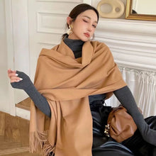 Load image into Gallery viewer, Black Cashmere Wool Scarf for Women Warm Checkered Winter Scarf