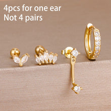 Load image into Gallery viewer, 4PCS Stainless Steel Circle Huggie Hoop Earrings Set for Women Gold Color Unique Zircon Flower Stud Earring Piercing Jewelry