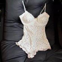 Load image into Gallery viewer, Women Sexy  Floral Print Bodysuit Lace Trim Sleeveless Slim Fit Leotard Summer Jumpsuit Romper Sexy Underwear Nightwear Lingerie
